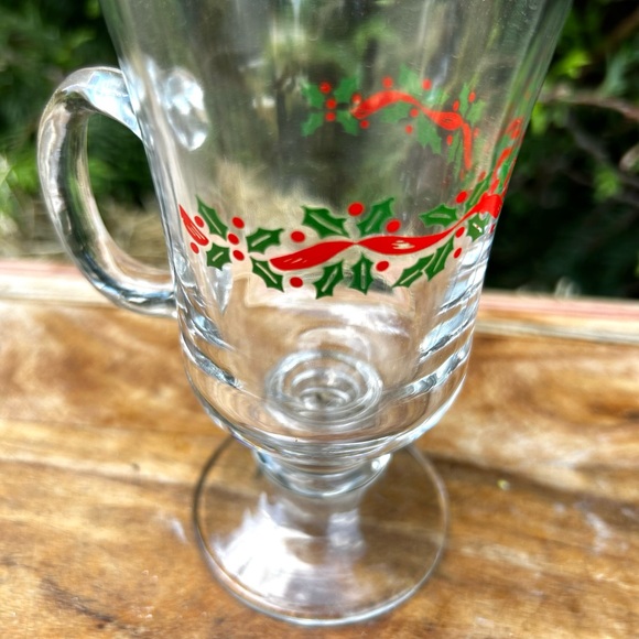 Vintage Libbey Irish Coffee Footed Christmas Mugs w Handles Set of 4 - Picture 8 of 12